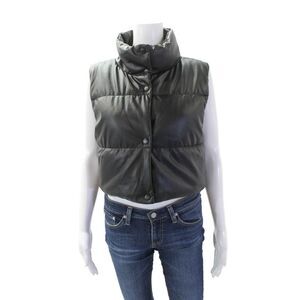 Brooklyn Karma Womens Faux Leather Button Down Cropped Vest Black Size Small